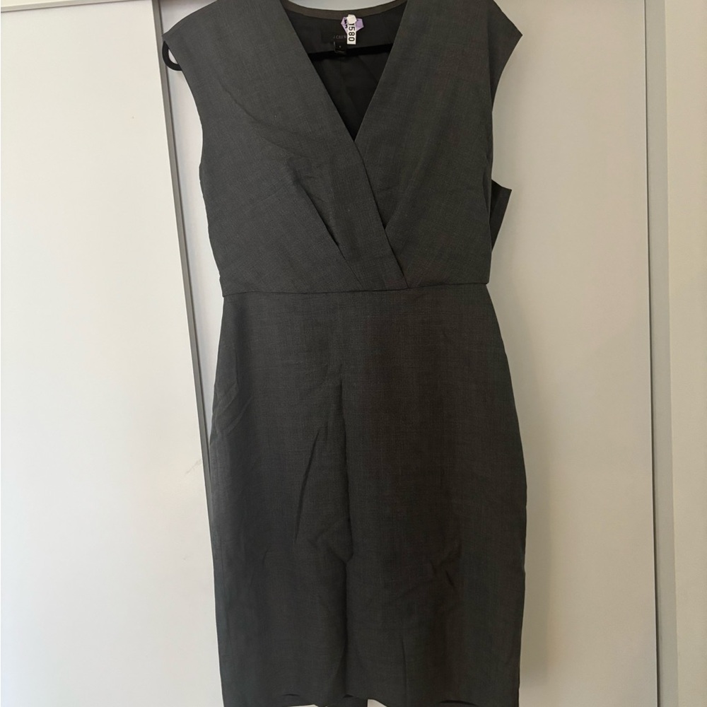 J. Crew Gray Sheath Midi Dress V-Neck Sleeveless